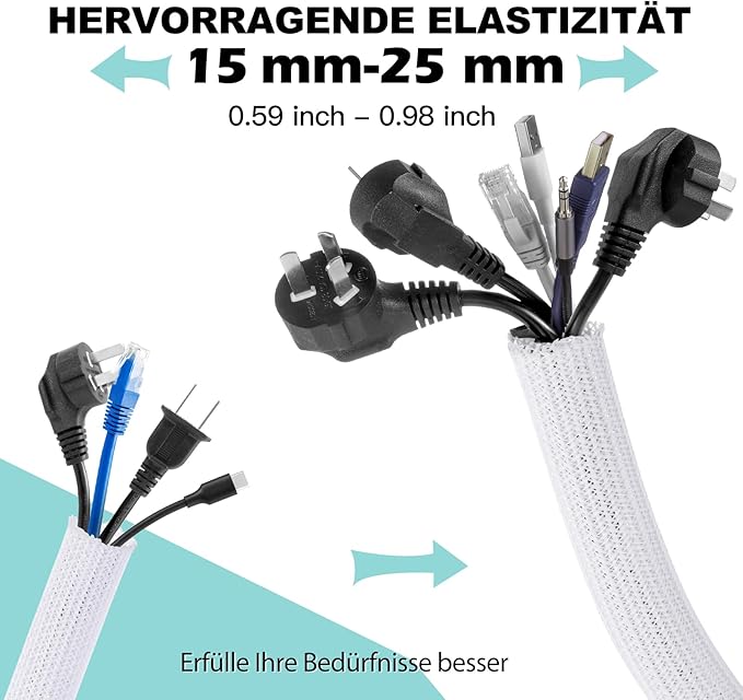 AGPTEK Cable Sleeve Cover, 20ft - 1 inch Desk Cord Organizer Cable Hider, Home Office Wire Management Computer TV Wire Loom Tubing, Pet Proof Cord Protector, from Cat Dog Chewing, White