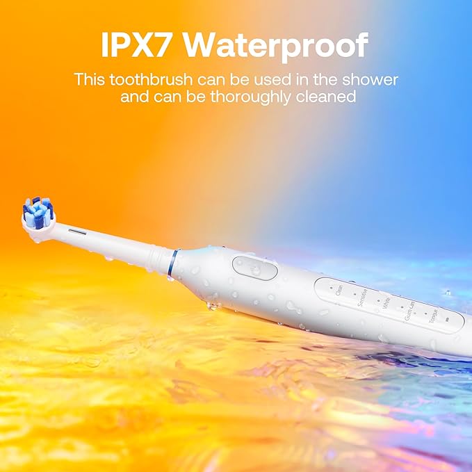 Bitvae R1 Rotating Electric Toothbrush for Adults and Kids with 60-Day Battery Life, 8 Brush Heads Rechargeable Power Toothbrush, 5 Modes, Brushing Timer, White