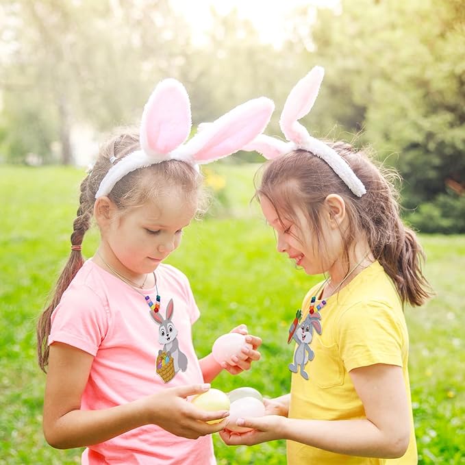 Fennoral 12 Pack Easter Craft Kit for Kids Make You Own Easter Bead Necklace Making Kit for Girls Boy DIY Easter Arts and Crafts for School Classroom Art Activities Easter Gifts