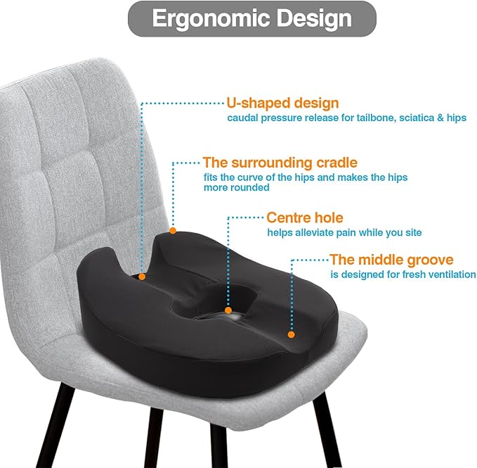 Donut Pillow Seat Cushion for Tailbone Pain, Prostate, Sciatica, Pelvic Floor, Pressure Sores, Pregnancy, Perineal Surgery, Postpartum Recovery Pain Pressure Relief Memory Foam Chair Pad