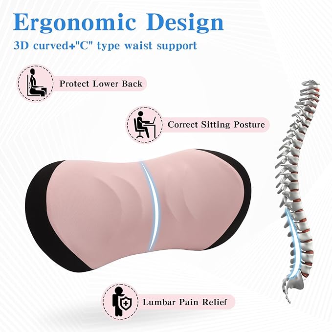 Lumbar Support Pillow for Office Chair - Lumbar Pillow for Car - Ergonomic Lumbar Support Pillow for Car Back Support Cushion