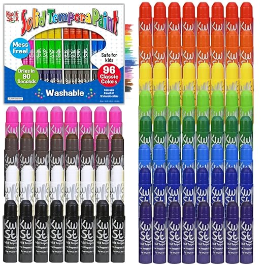 Kwik Stix Solid Tempera Paint Sticks, 96 Colors, Washable Paint Sticks for Kids, Super Quick Drying, Non-Toxic, Allergen Free, Paint Sticks Class Pack in Assorted Classic Colors, Paint for Kids and Toddlers