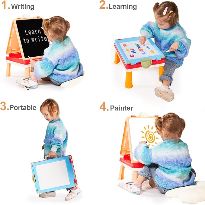 AyeKu Easel for Kids,Tabletop Easel for Toddler, Educational Toys Gifts for 3 4 5 6 7 Year Old Boys Girls -Comes with Chalkboard, Magnetic Whiteboard Letters and More (Pink)