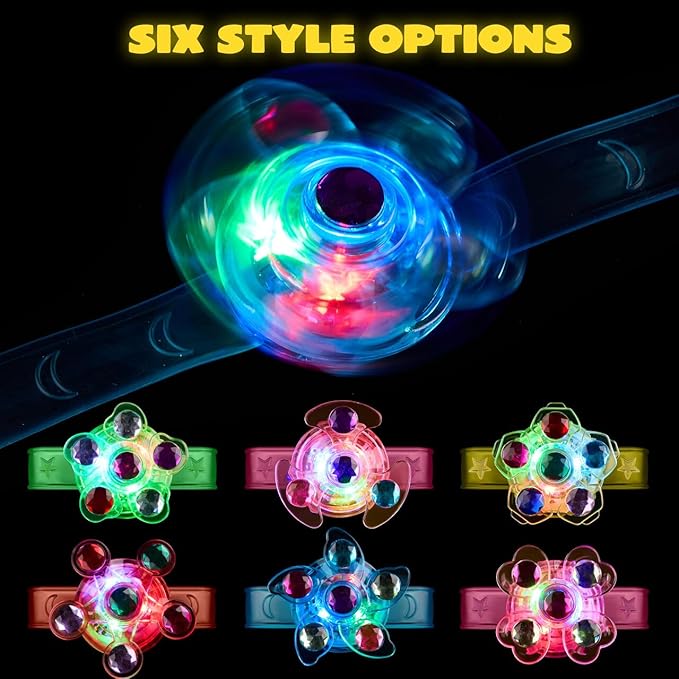 JOYIN 12 Pack LED Light Up Spinner Bracelets, Glow in The Dark Fidget Party Favors for Kids, Birthday Goodie Bags Stuffers, Treasure Box Toys for Classroom