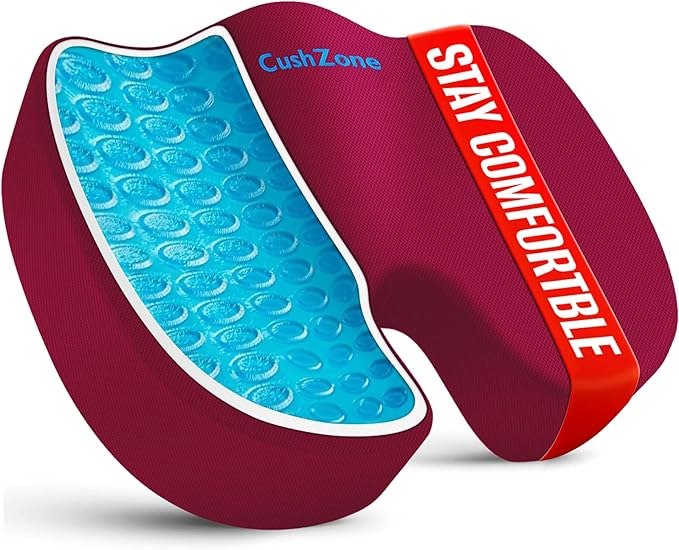 Office Chair Seat Cushion, Cooling Gel Enhanced Memory Foam Cushion for Long Sitting - Back, Sciatica, Coccyx, Tailbone Pain Relief Pillow - for Office, Gaming, Car, Wheelchair - Red, X-Large
