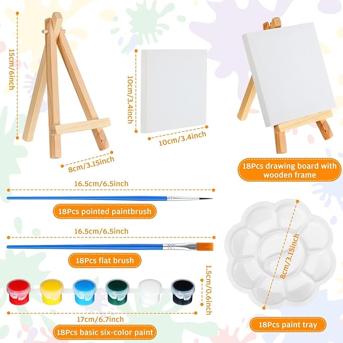 HyDren Paint Party Favors Include Mini Watercolor Paint Set Small Painting Canvas with Easel Palette Brush Paint Stickers Tattoo Sticker Keychain for Class Birthday Art Party(Novel Style,222 Pcs)