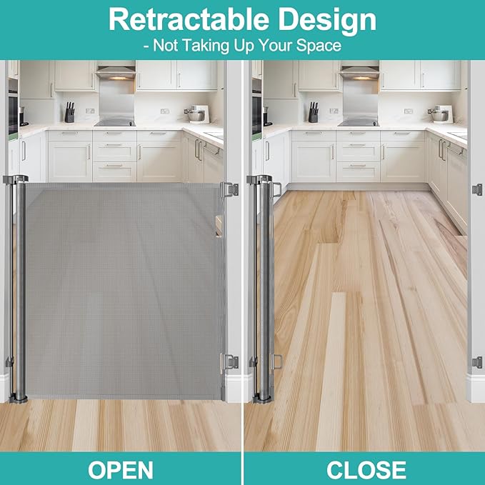 42 Inch Extra Tall Baby Gate for Kids 55" Wide Retractable Baby Gates Extra Tall Retractable Dog Gates for The House Extra Tall Pet Gate Extra Tall Dog Gate Tall Baby Gate for Stair Tall Mesh Dog Gate