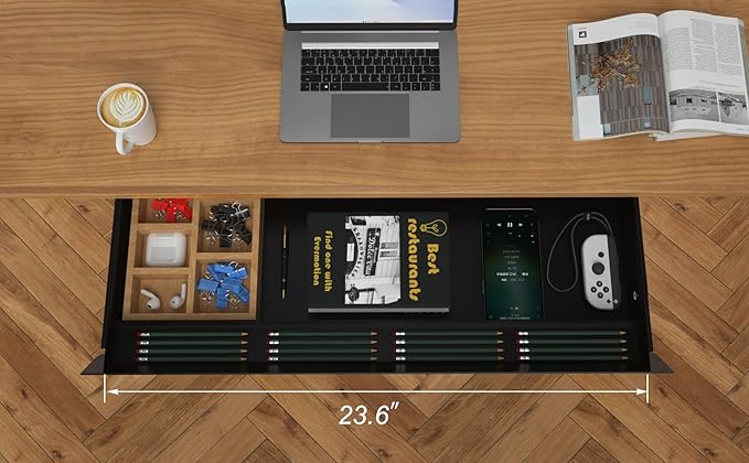 Large Under Desk Mounted Sliding Drawer with Bamboo Tray and 60 Degree Tilt Panel to Pull Out, 26'' Long & 13'' deep Large Storage Organizer for Sit Stand Workstation