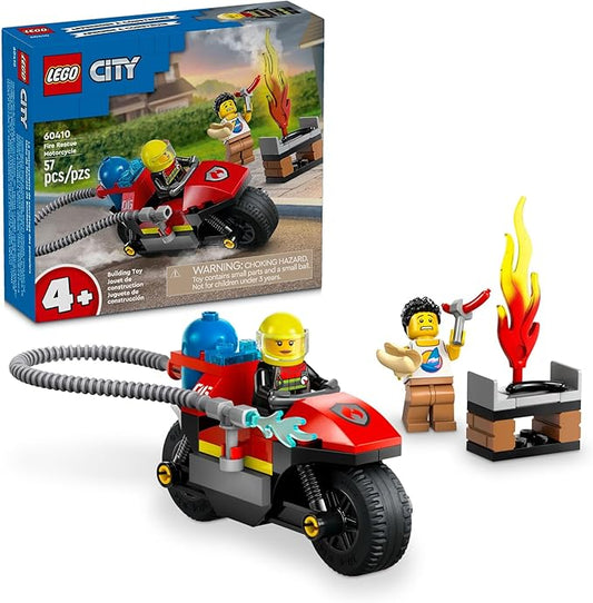 LEGO City Fire Rescue Motorcycle Firefighter Toy Playset for Kids Ages 4 and Up, Includes a Motorcycle Toy and 2 Minifigures, Fun Gift Idea or Pretend Play Toy for Boys and Girls, 60410