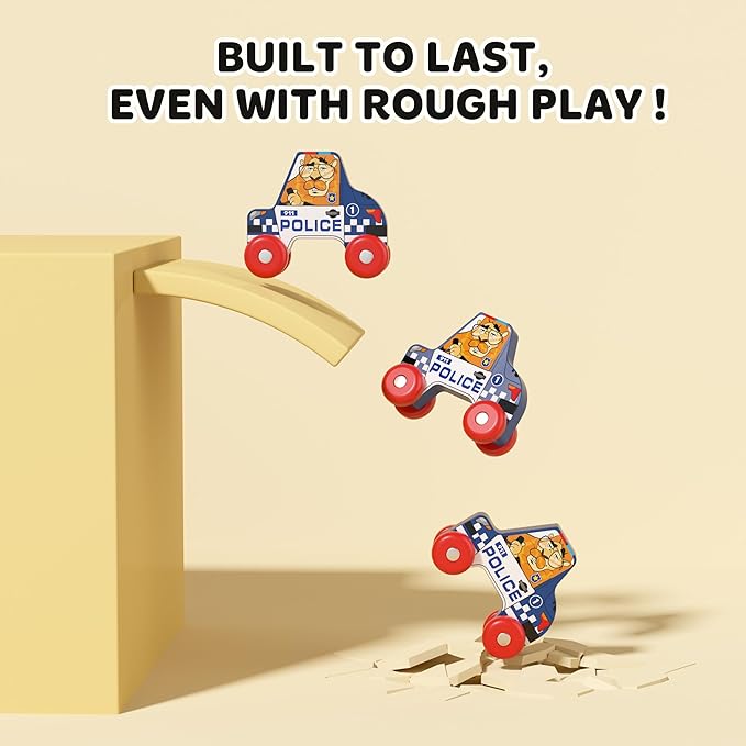 BEKILOLE 4 Wooden Race Cars Montessori Learning Toys for 6-12-18 Months Birthday Gift Travel Toy for 1 2 Year Old Boy Girl Infant Toddlers 8 9 10 Months Old with Tracing Flash Cards