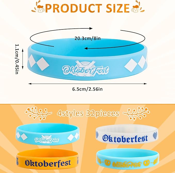 64PCS Oktoberfest Party Favors Set 32pcs Silicone Bracelets and 32pcs Button Badges Pins for Bavarian Beer Festival Oktoberfest Party Decorations Goodie Bag Fillers Supplies