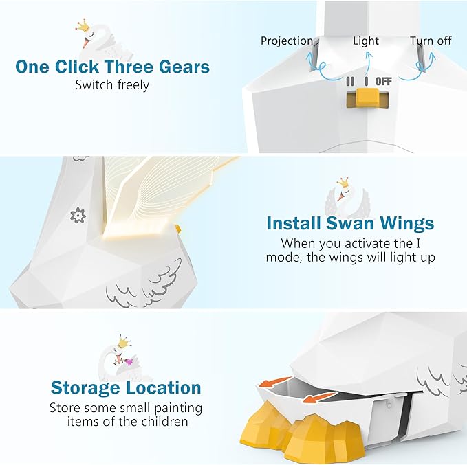 MFEESYOB Swan Drawing Projector for Kids, Tracing and Drawing Projector for Kids with Cute Swan Look, Smart Art Sketcher Projector with 96 Stencils, Toddler Toys for Girls Boys 3+, White