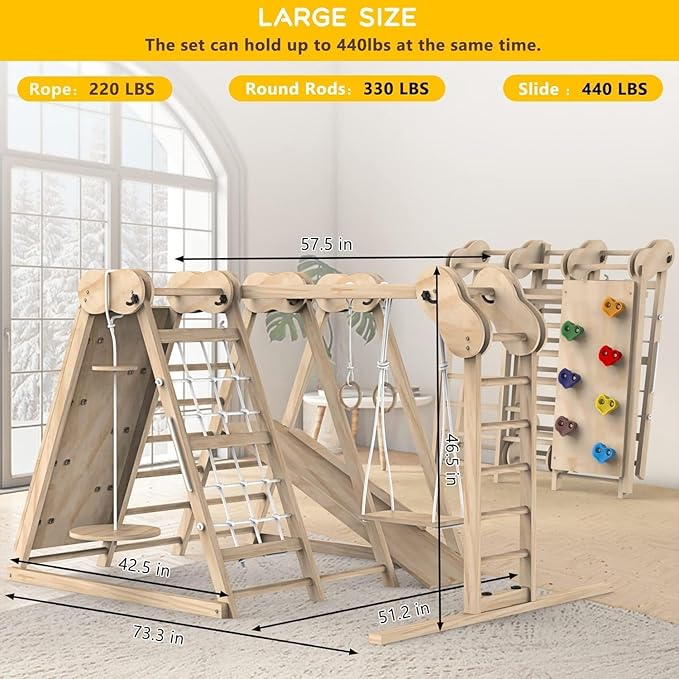 Climbing Toys for Toddlers, Jungle Gym, Montessori Playground Sets, Multifunction Toddler Climbing Toys, Indoor Kids Playground with Slides, Climbing / Net, Monkey Bars, Rope Ladders and Swings 02
