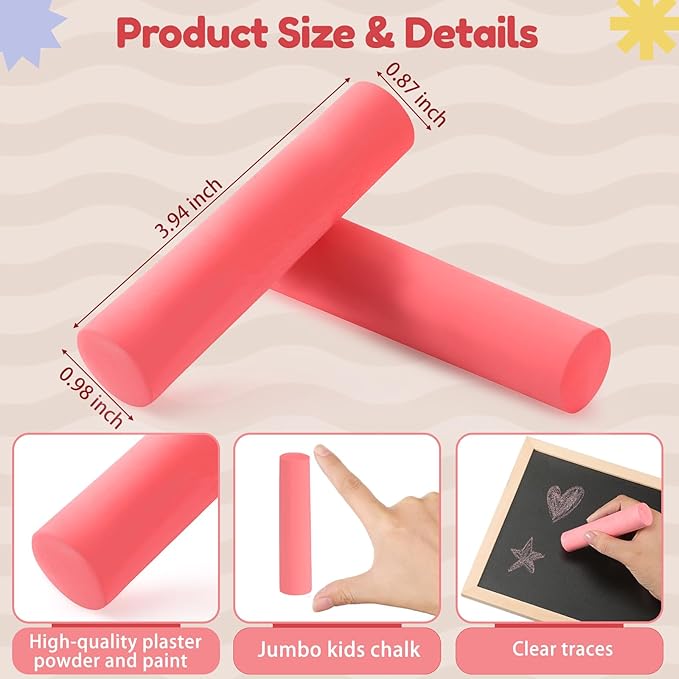 Fulmoon 40 Pcs Jumbo Sidewalk Chalk for Kids Outdoor Art Non Toxic Large Washable Street Chalk for Adults Drawing Painting Graffiti Classroom(Red,Round Style)