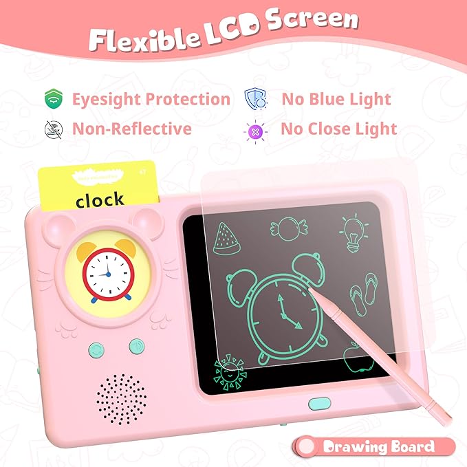LCD Writing Tablet with Talking Flash Cards, 224 Sight Words Pocket Speech for Toddlers, Educational Learning Toys for Toddlers 1-3, Montessori Toys, Birthday Gift for 1 2 3 4 5 6 Year Old Girls Boys