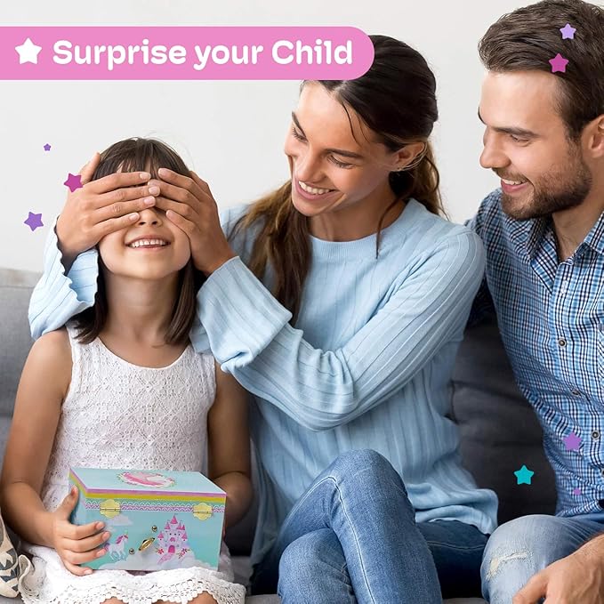 Jewelkeeper Jewelry Box for Girls - Unicorn Music Box with Necklace and Bracelet Gift Set - Enchanting Unicorn Decor, Keepsake Storage, Durable Design for Accessories - Ideal Gift