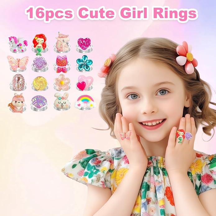 Jewelry Toys for Girls Toddler Lovely Rings Clip on Earrings Kids Necklace Bracelet Set Gift for Girls