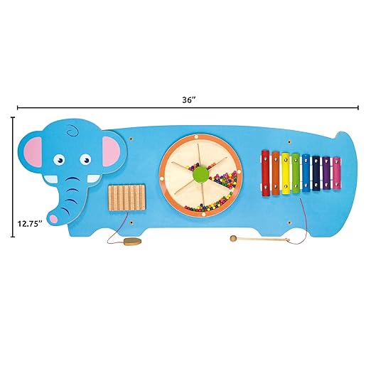 SPARK & WOW Elephant Activity Wall Panel - Ages 18m+ - Montessori Sensory Wall Toy - 3 Activities - Busy Board - Toddler Room Décor