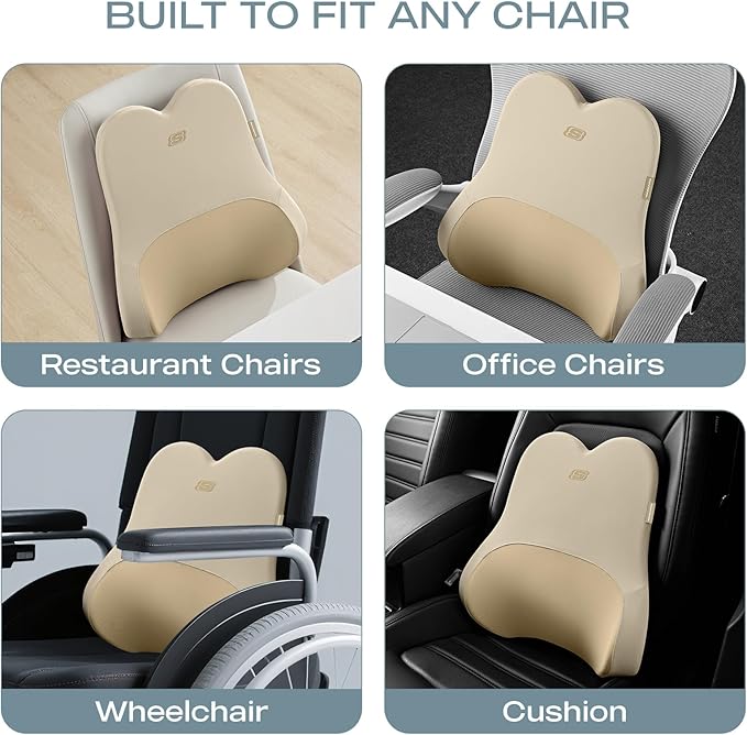 Skechers Air-Cooled & Memory Foam Lumbar Pillow,Lumbar Support Pillow for Office,Chair Lower Back Pain Relief Lumbar Pillow,Ergonomic Design Back Support Pillow for Office Chair,Car,Home,Travel,Beige