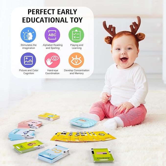 Talking Flash Cards with 384 Sight Words (Including Letters and Numbers), Montessori Educational Learning Interactive Toddler Toys, Speech Therapy and Autism Sensory Toys, Blue