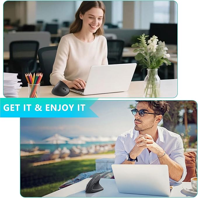 Ergonomic Mouse, LEKVEY Vertical Wireless Mouse - Rechargeable 2.4G Optical Vertical Mice : 3 Adjustable DPI 800/1200/1600 Levels 6 Buttons, for Laptop, Mac, PC, Computer, Desktop, Notebook etc, Black