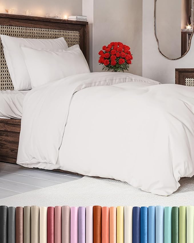 Duvet Cover Twin/Twin XL Size Set - Extra Soft Duvet Cover 68 x 90 with 1 Pillow Sham - Hotel Luxury, Easy Care and Fade Free w/ Zipper Closures & Ties - Comfy, Breathable Bedding Set (Antique White)