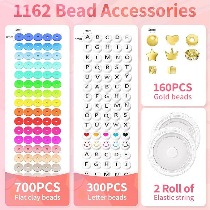 ARTDOT 1642 Pieces Clay Beads for Friendship Bracelets Making Kit, 24 Styles Jewelry Making Supplies Cute Beads Charms with Elastic String and Organizer Gifts for Teens Girls Ages 6 7 8 9 10 11 12