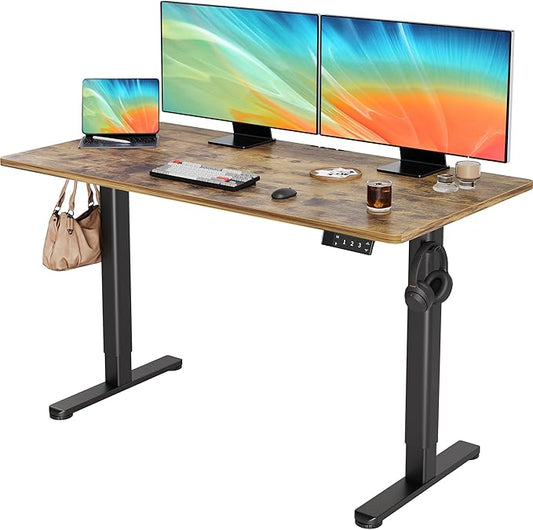 YDN Electric Standing Desk Adjustable Height, 55 x 24 Inches Stand up Desk with Cable Management, Home Office Desks with Splice Board & Black Frame, Rustic Brown Top