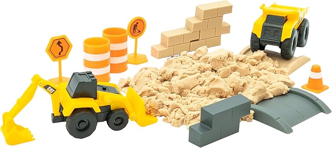 CAT Construction Toys, Dig N' Build Dirt Playset with 10 Oz of Compound, 2 Little Machine Vehicles, Ages 3+