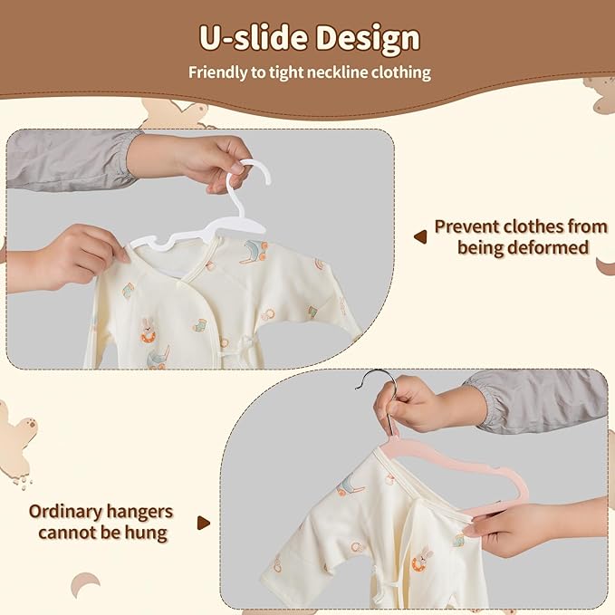 Baby Clothes Hangers, U-Shape 100 Pack Baby Toddler Hangers with Protect Collar Non-Distorting Design from Stretching, 11.4inch Kids Hangers Plastic for Child, Newborn, White