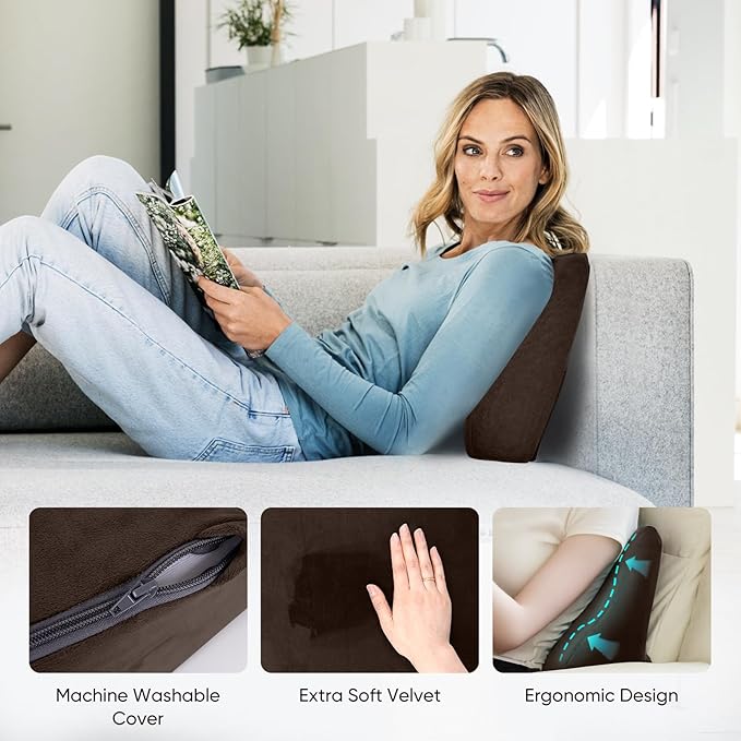 Back Support Pillow for Recliner Chair, Memory Foam Couch Back Cushions Ergonomic Large Lumbar Support Pillow for Lower Back Pain Relief, with Soft Velvet