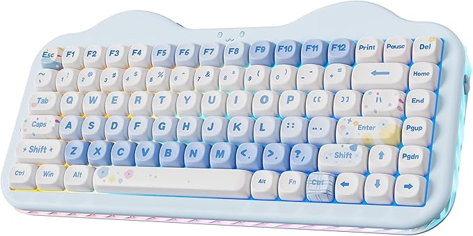 YUNZII C75 Wireless Mechanical Keyboard,75% Layout, Hot-Swappable NKRO,BT5.0/2.4G/USB-C Mode,Dye-Sub PBT MOA Keycaps,RGB Gasket Mount,Cute Cake Design for Mac/Win/Gaming (Blue, Candy Switch)