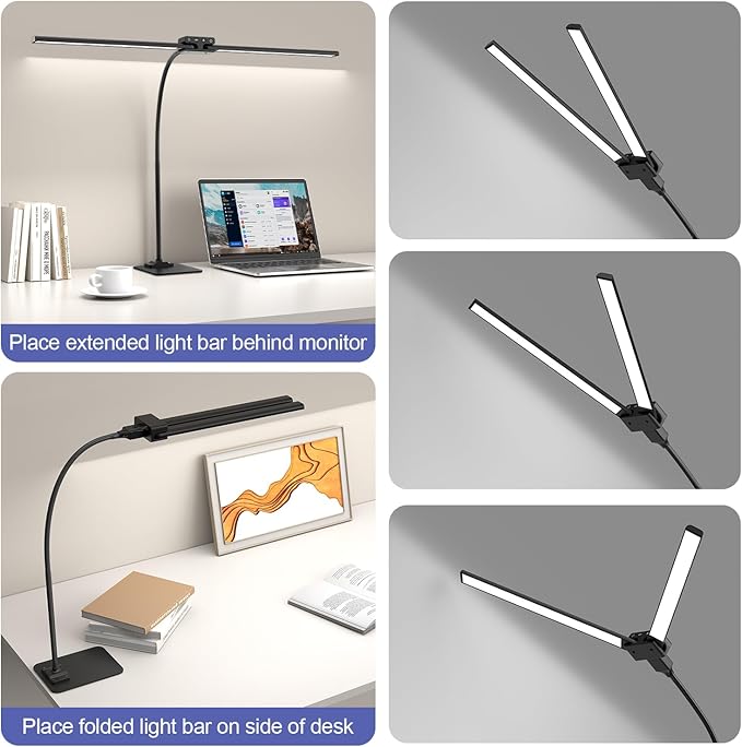 EppieBasic Led Desk Lamp,24W 31.5IN Architect Double Head Desk Lamps for Home Office,Dimmable & 6 Color Modes Extra Bright Modern Table lamp with Base,Overhead Computer Lighting for Workbench Monitor