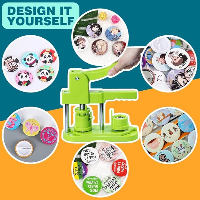 Button Maker Machine, (3rd Gen) Installation-Free 32mm(1.25 in) DIY Pin Button Maker Press Machine Kit, Badge Punch Press Machine with Free 500pcs Button Parts&Pictures&Circle Cutter