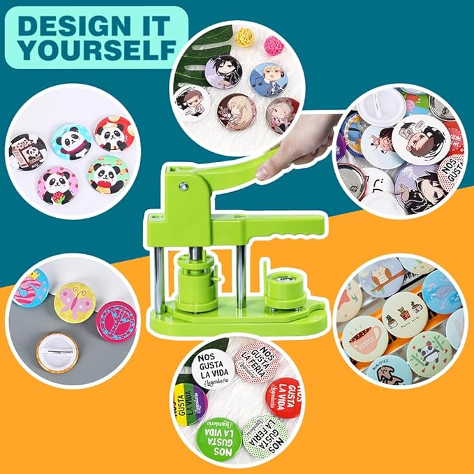 Button Maker Machine, (3rd Gen) Installation-Free 32mm(1.25 in) DIY Pin Button Maker Press Machine Kit, Badge Punch Press Machine with Free 500pcs Button Parts&Pictures&Circle Cutter
