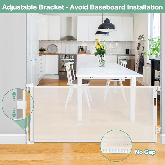 55 Inch Retractable Baby Gates for Dogs Indoor Retractable Dog Gates for The House Retractable Gate for Kids Outdoor Dog Gate for Decks Pet Gate for Stair Deck Gate Child Gate for Doorways (White)