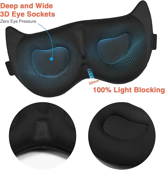 AMAZKER Cute Sleep Eye Mask for Kids, 3D Contoured Cup Sleeping Mask & Blindfold, Concave Molded Night Sleep Mask, Block Out Light, Soft Comfort Eye Shade Cover for Travel Yoga Nap,KD
