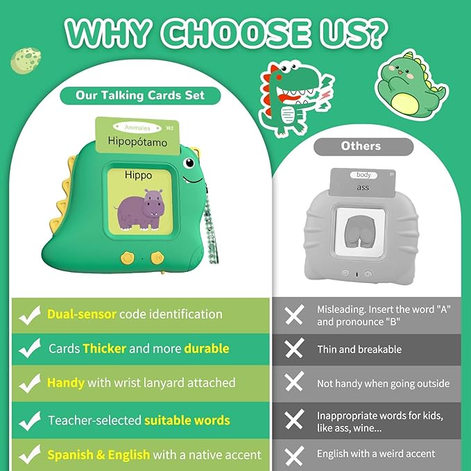 Spanish Talking Flash Cards Bilingual - Toddler Toys for 2 3 4 5 Year Old Boys and Girls, Autism Sensory Toys for Kids Learning Montessori Toys, Español/English Speech Therapy Preschool Gifts