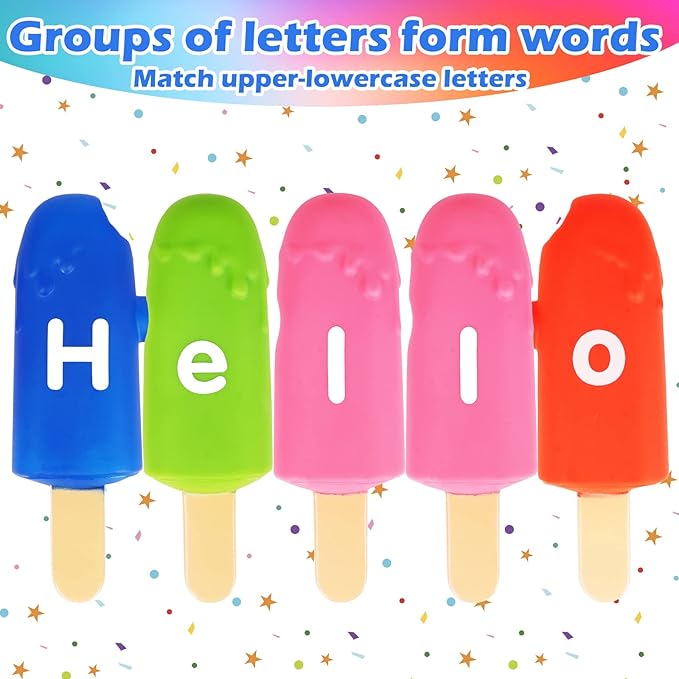 Toddler Alphabet Letters Matching Learning Toys，26 PCS Double - Sided ABC Letters Popsicle Toy Alphabet Match Game Color Sorting Recognition Fine Motor Skills Preschool Montessori Toys for Kids