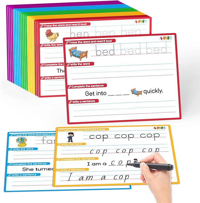 CVC Word Games Sentence Building for Kids, Handwriting Practice Writing to Learn Tracing Sight Words Phonics Flash Cards, Pre k Preschool Kindergarten Homeschool Learning Activities