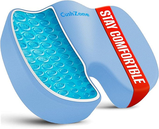 Office Chair Seat Cushion, Cooling Gel Enhanced Memory Foam Cushion for Long Sitting - Back, Sciatica, Coccyx, Tailbone Pain Relief Pillow - for Office, Gaming, Car, Wheelchair - Light Blue, X-Large