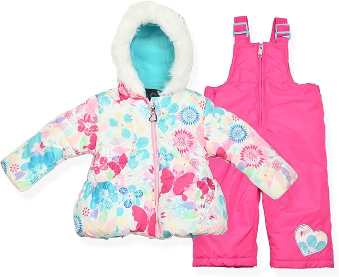 Arctic Quest Little Girls Bib Snow Pants and Ski Jacket Water-Resistant Snowsuit For Kids Winter Jacket For Girls