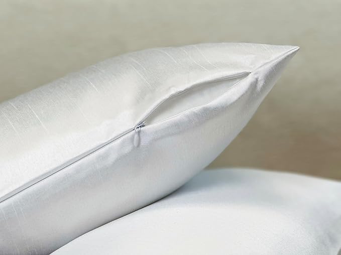 Aiking Home 12x24 Inches Faux Silk Rectangular Throw Pillow Cover, Zipper Closure, White (Set of 2)