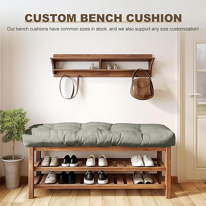 Bench Cushion 36 inches,Indoor/Outdoor Non-Slip Tufted Cushions, Premium Waterproof Linen, Soft Piano Sofa Cushions, Entryway Storage, Bay Window, High-Density Memory Foam(Medium Grey-36x14x4in)