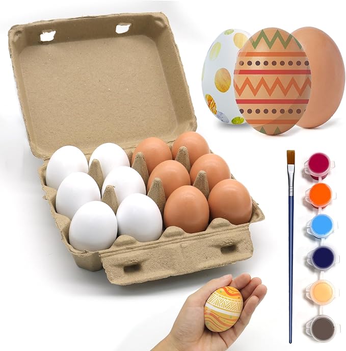 12pcs Wooden Fake Eggs, 2-Color Wooden Easter Eggs, DIY Kitchen Pretend Game Food Set, Children's Kitchen Game Toys, Home Decoration Products, Fake Eggs for Home Farm Decoration