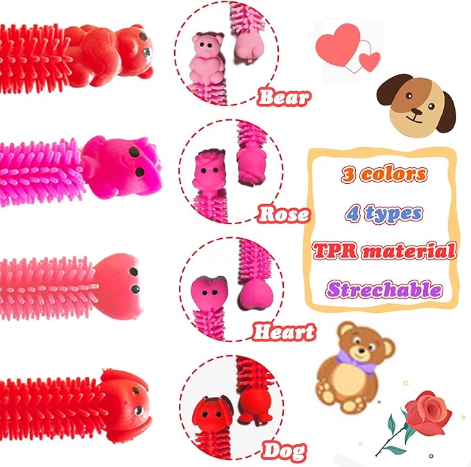 36Pcs Valentine Day's Stretchy Fidget Toy, Sensory Fidgets Toys,Autism Toys Great for Kids Children Adults Stress Relief Party Favors,Valentine's Day Cards Gift