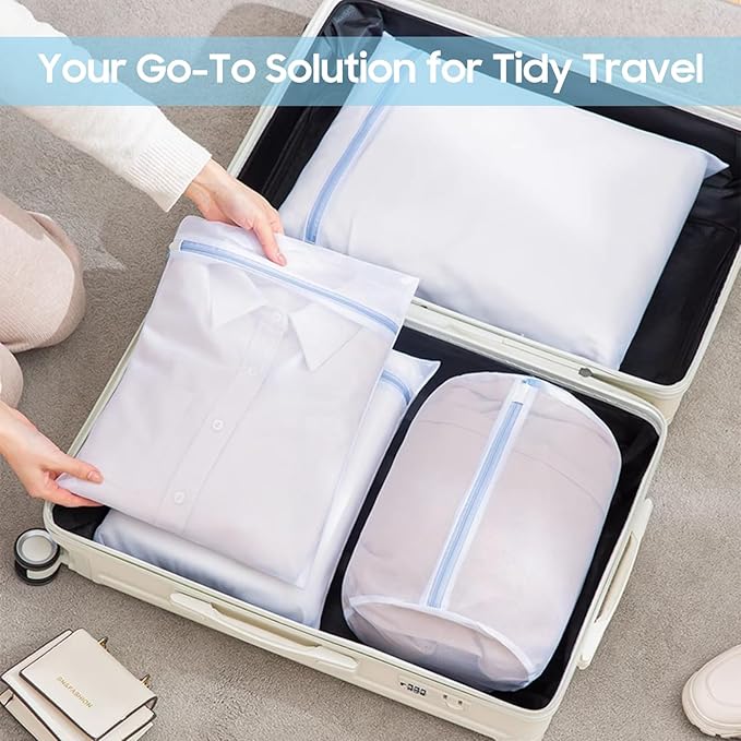 4 Pcs Large Mesh Laundry Bags for Delicates Intimates Lingerie with Zipper 2 Pcs 24” x 24”, 2 Pcs 20” x 24”