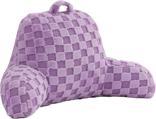 Aimuan Reading Pillow Checkered Bed Rest Wedge Backrest Checkerboard Pillow with Arms Back Support for Sitting Up in Bed Cushion Incline Rest Sleeping Snoring Pillow, Purple Large
