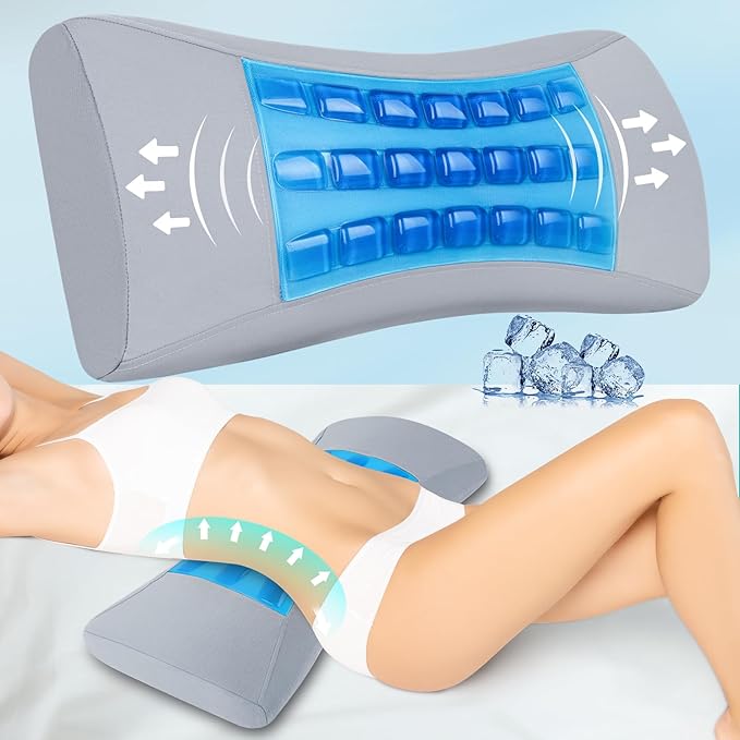 Cooling Lumbar Support Pillow for Bed Relief Lower Back Pain: Memory Foam Back Pillow for Sleeping - Gel Waist Wedge Pillow Side&Back and Stomach Sleepers - Lumbar Pillow for Office Chair/Couch/Car