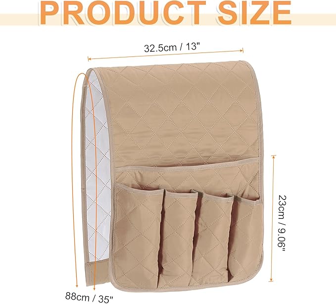 uxcell 1 Pcs Recliner Armchair Caddy, Couch Armrest Organizer with 5 Pockets for Bedside Sofa Remote Control Holder Magazine Phone Book Glasses (Beige, 35"x13")